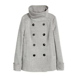 H&M Light Gray Pea Coat with High Collar